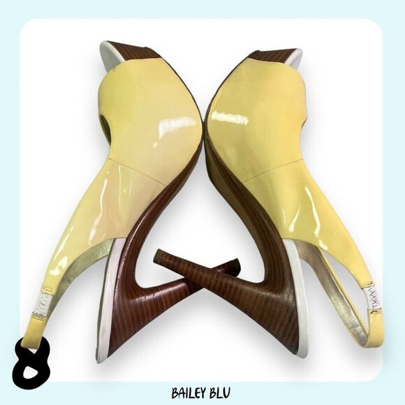 JESSICA SIMPSON Astor White Pale Yellow Patent Leather Peep Toe Pump Heel - Picture 4 of 9